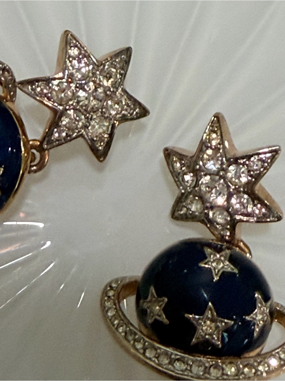 Butler & Wilson Celestial Saturn & Star Earrings - Navy and Gold - Picture 2 of 6